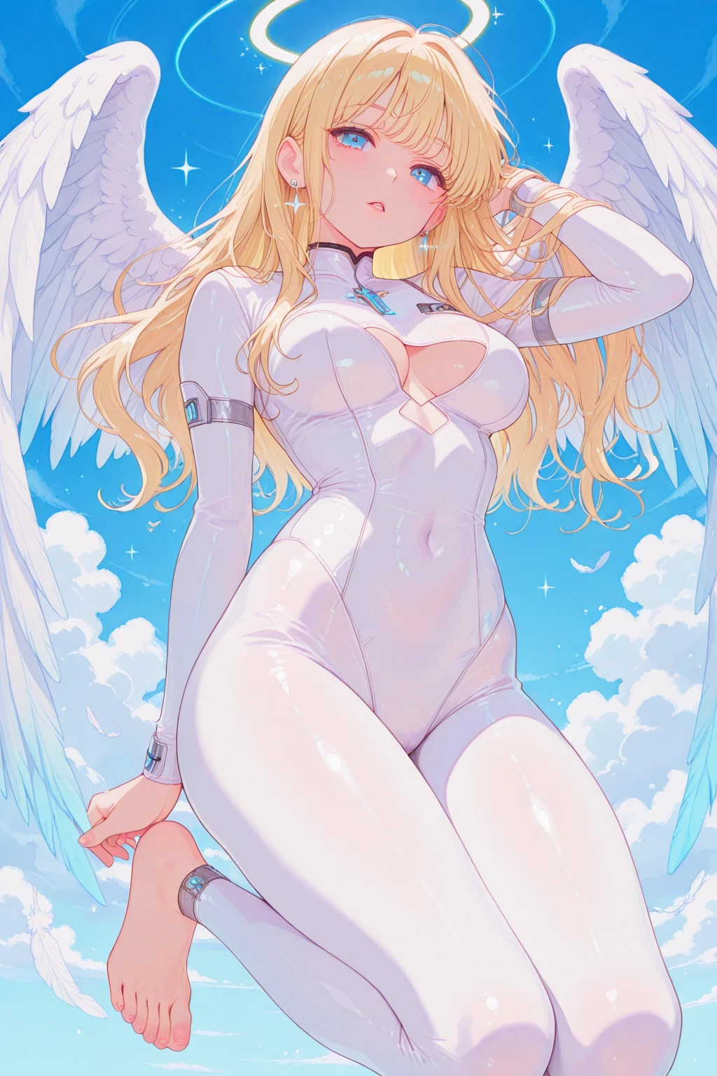 arafed woman in a white bodysuit posing on a beach, blonde goddess, shiny white skin, wearing white leotard, swimsuit, smooth translucent white skin, white shiny skin, perfect white haired girl, photorealistic perfect body, bodysuit, with white long hair, is wearing a swimsuit, ross tran 8 k, flowing white hair, translucent body