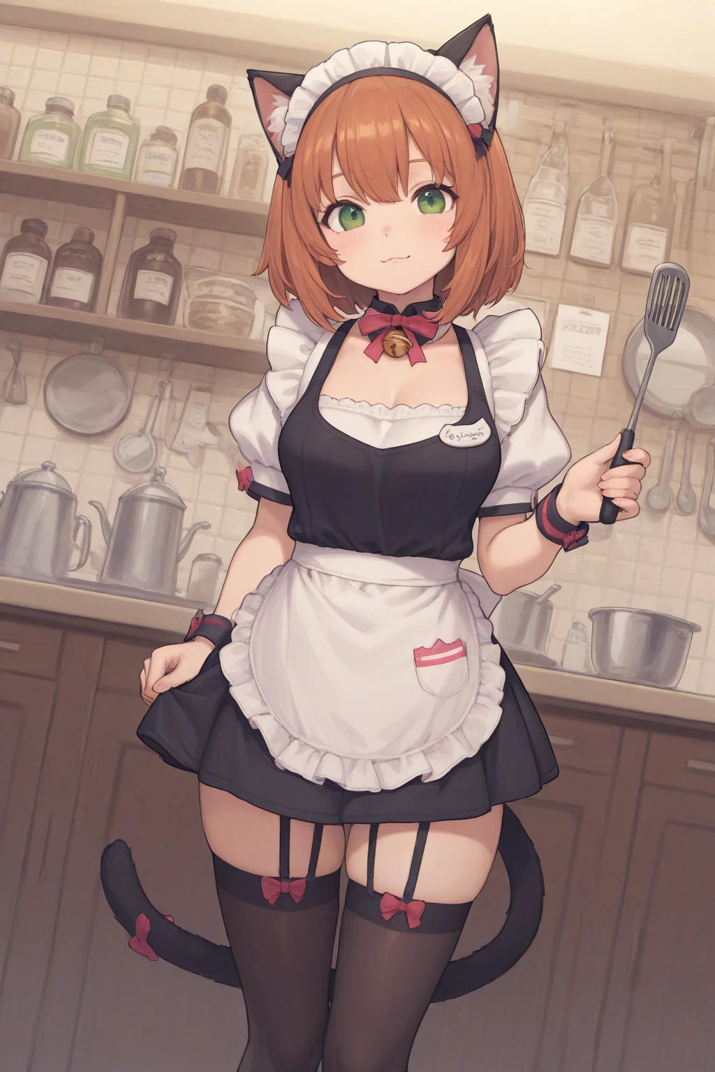 Nude apron，hindquarters，Face away from the camera，whaite hair，Red eyes，Open feet，cat ear，Cat tail，Beth，Look to the lens
