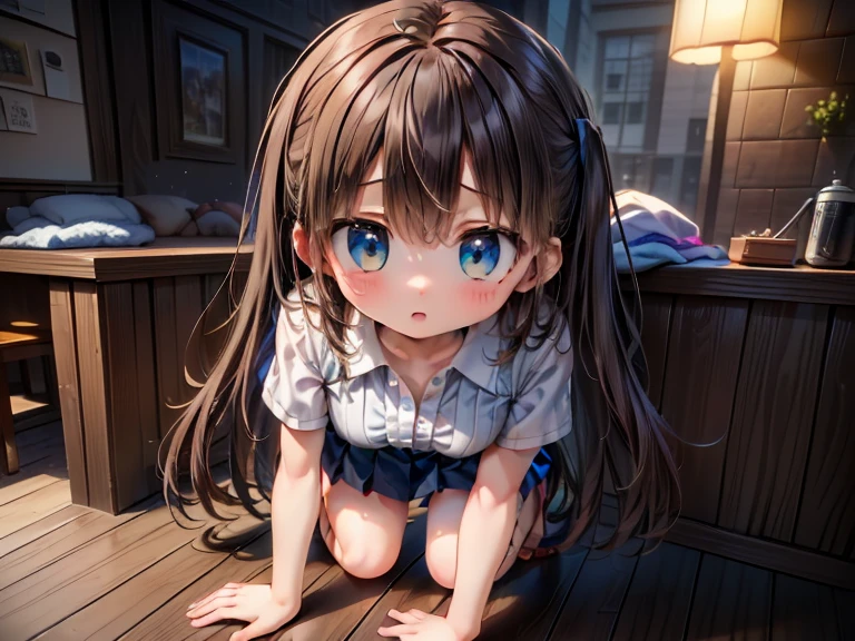 Smooth and straight hair、Brown Hair、School classroom、imprisonmentされている、Crucified on the Cross、Arms open and restrained、face forward.back view,double facepalm、Big Breasts,JK、Sunburned skin、uniform、Navy Blue、Navy Blueプリーツスカート、The skirt is made of fabric、Bold leg spread、Bright natural light、Thong、Black Panties、loose socks、白いloose socks、A stand made of mirrors、Loafers with thick soles、Bound by chains on both hands、imprisonment、smartphone、screen