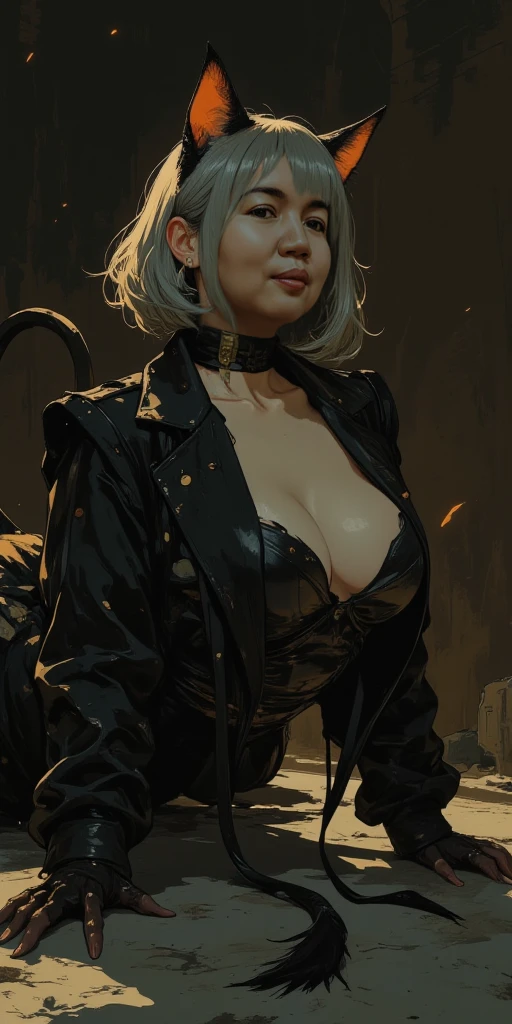 best quality, 8k, woman, beautiful, big eyelashes, looking to observer, cleavage,gray camouflage micro dress over shiny bodystocking, black belt, holding one beer glass