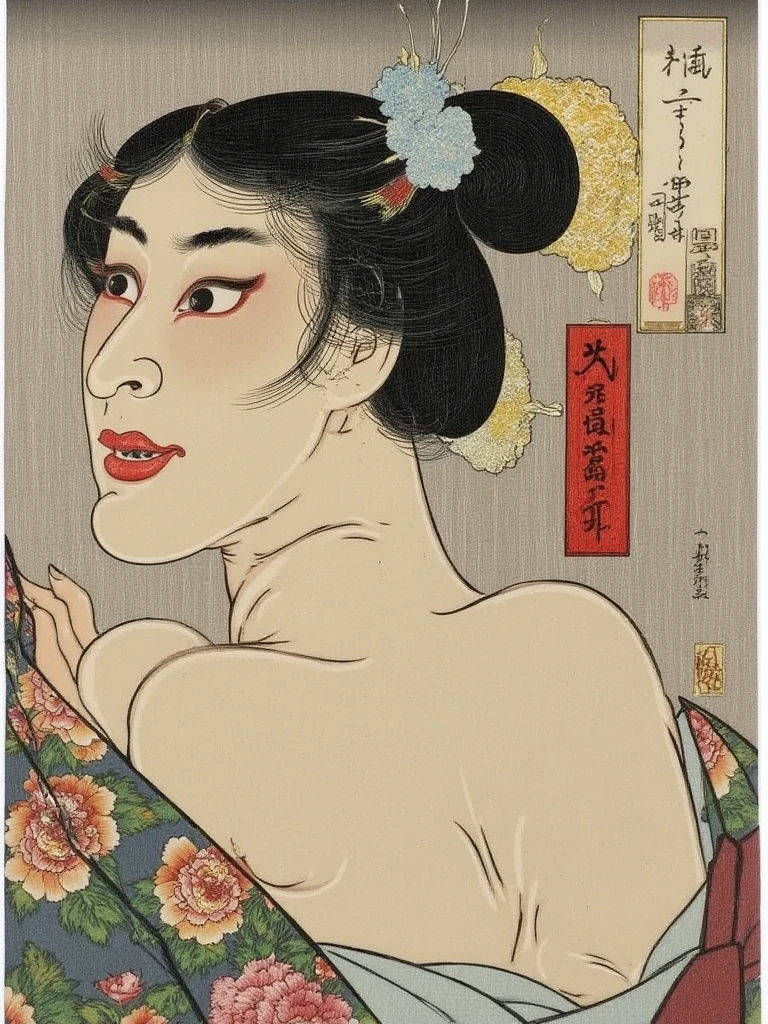 Highest quality, Hokusai's Style, Ukiyo-e, woman,Trump