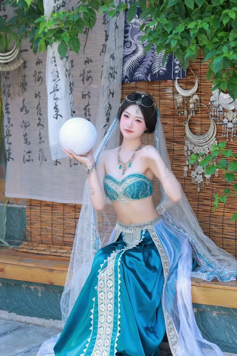 highest quality、masterpiece、ultra high resolution、16k photos、（blue dragon armor）、(((big breasts)))、(((big flower decoration on the head))),(((Micro bikini with attention to detail))),(She wears a beautiful crown made of precious stones.),(Photoreal:1.4)、RAW photo、1 girl、(((random hair))、(((Take a variety of poses)))、glowing skin、(((white dragon)))、intricate and gorgeous hair ornaments、（Looks like a gorgeous jewelry necklace）、（whole body angle）、（fight big dragonet bikini）、((beautiful lake background)),(beautiful forest background)、((Ultra realistic details))、portrait、global illumination、（sexy pose）、Shadow、octane rendering、16k、big breasts、Raw skin exposed in the cleavage、Metal、intricate decorative details、Japan details、very intricate details、blue eyes、Eyes shining towards the camera、2 stocks、（whole body angle）、（veil）、(((heavy big))),((she is wearing a beautiful jeweled bangle.)),