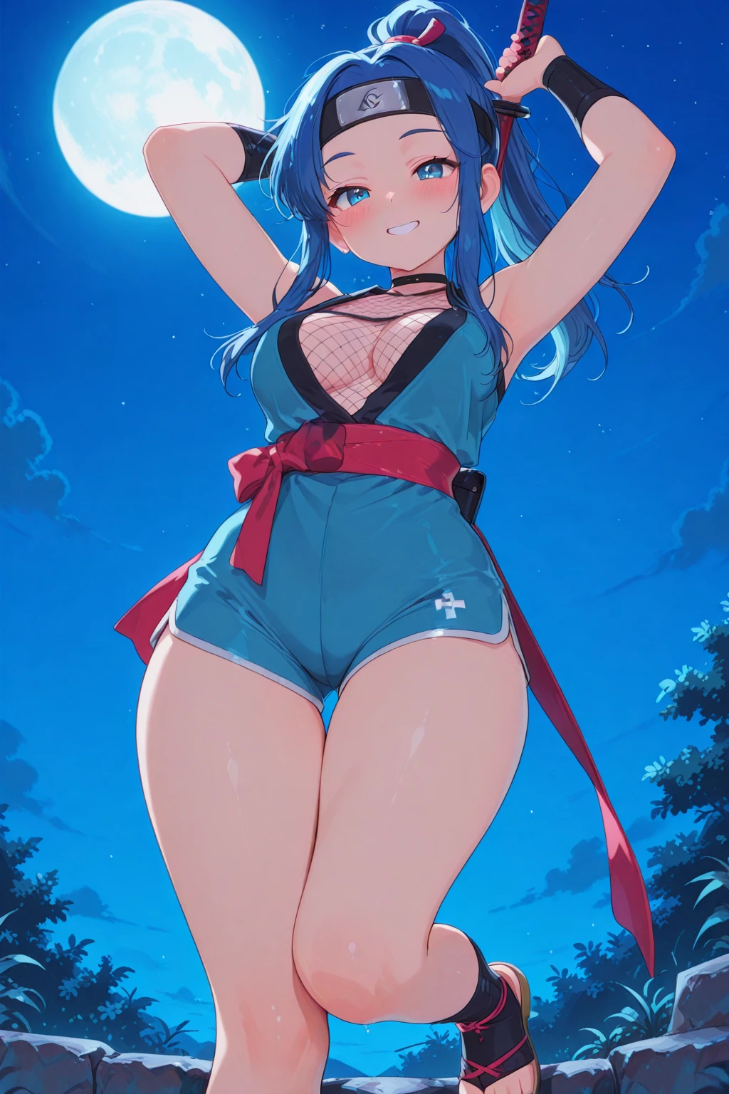 Masterpiece, best quality,Solo, from behind, looking back, cowboy shot,Sonoda umi,(white and blue leotard), magical girl glasses, earrings, thighhighs ,at night, golden eyes, embarrassed,(blushing:1.2),big ass, (sweating:1.2)