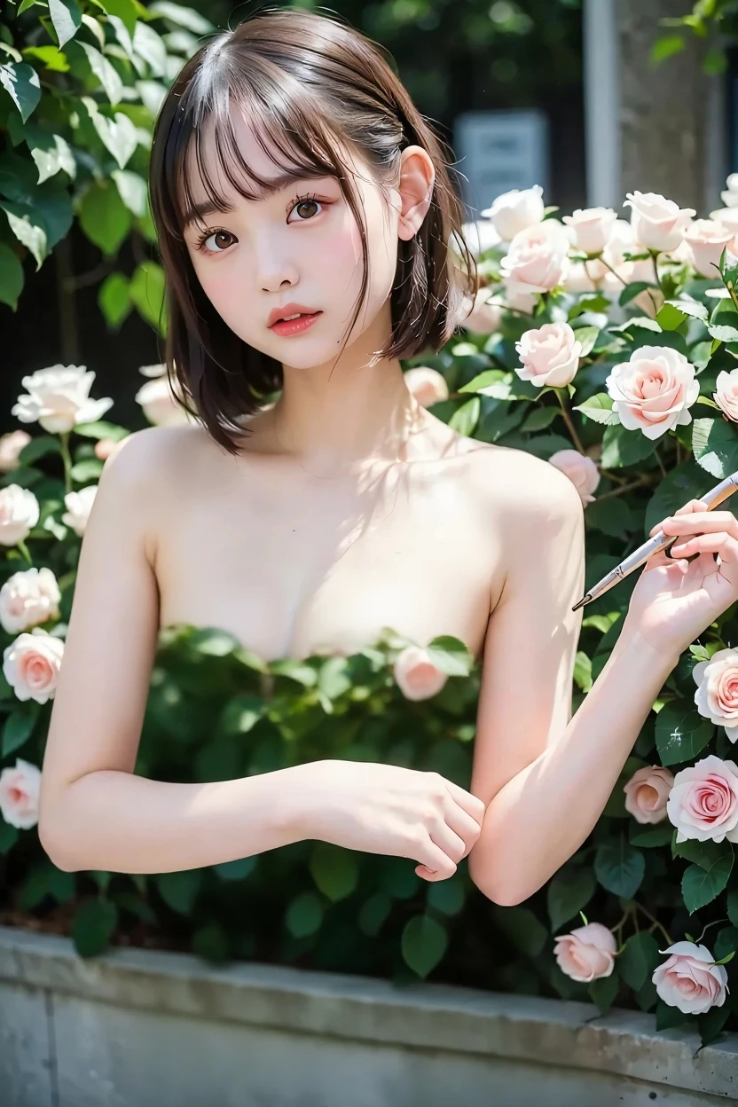 Mastepiece, Best Quality, (Highest quality、8k、masterpiece:1.3)、Ultra-high resolution、Physically Based Rendering、(Photorealistic：1.37)、Beautiful woman with perfect body:1.4、Slim abdomen:1.2、Highly detailed face and skin texture、 Red Cheeks、White skin、Narrow waist,Thin legs、Highest quality,Very beautiful woman, (cute:1.2),Perfect Glowing Skin、((Flower Field))、(((Full nudity)))、(((Upper body nude)))、smile、(((I see Chev)))、((A bow tie))、((Small Breasts))、((Big Ass))、(((Red ribbons tied around the body)))、((Wet body))、((Sit on your knees on the ground))、(((Show your back)))、((look back))、((Raise your arms up))