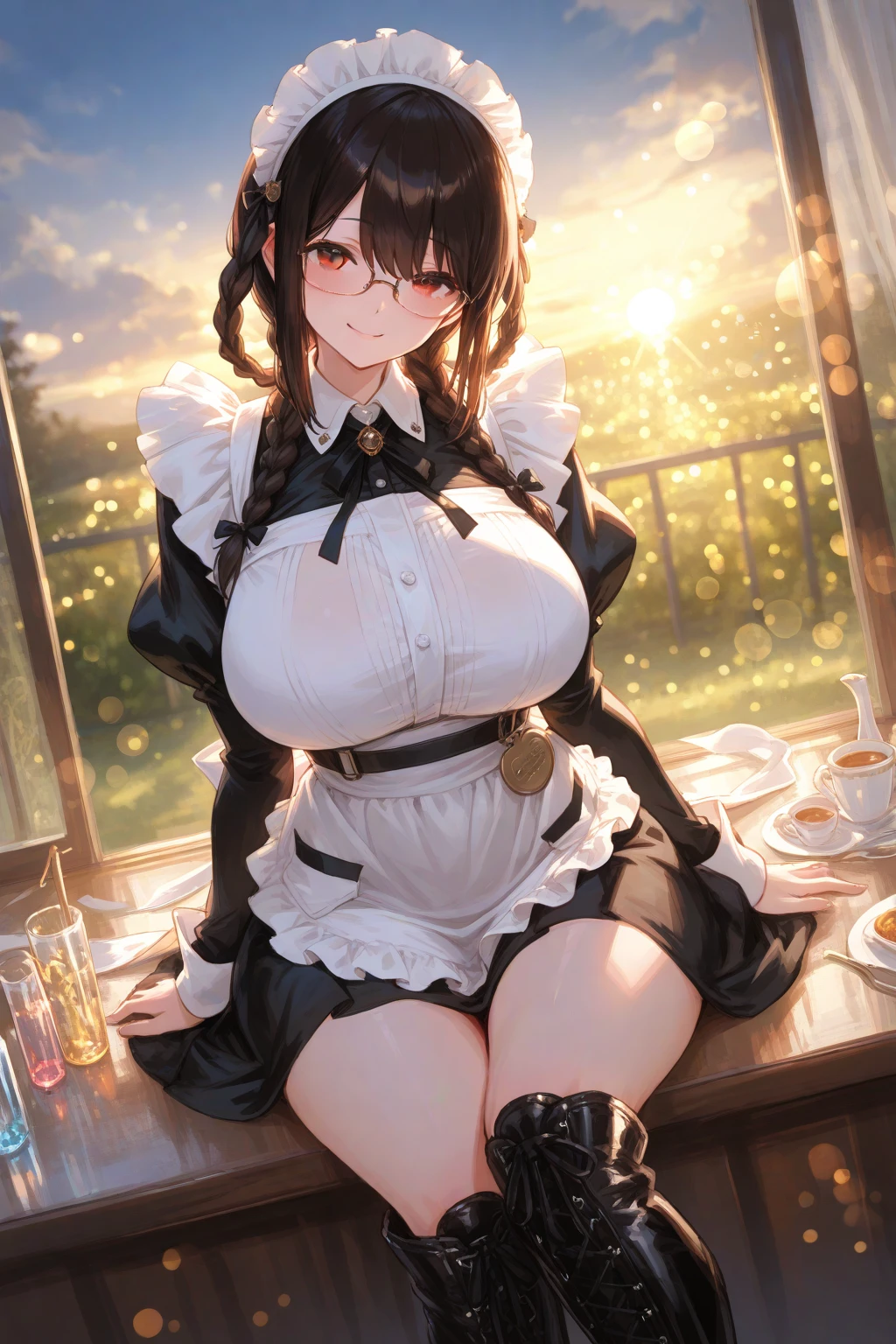 5 girls, Multiple girls , in group photograph, mansion, Painting on the wall, chandeliers, Antic Properties, Sexy Poses, Sweat, Shiny skin, A heartwarming masterpiece)), ((intricate-detail)), ((hyper realisitic)), absurd res, A MILF, Mature Woman, Perspective, Highly detailed, Illustration, ((Large breasts)), Perfect hands, Detailed fingers, Beautiful detailed eyes,Long hair, Brown eyes, nametag, vd, (maid clothes:1.2), Maid Cross, Mini Swirl Skirt, Maid Bandana, White stockings, wristbands, Detailed background, Bedroom, Perfect eyes, Seductive eyes, Looking at the viewer, Pure erotic face seen from the front_v1