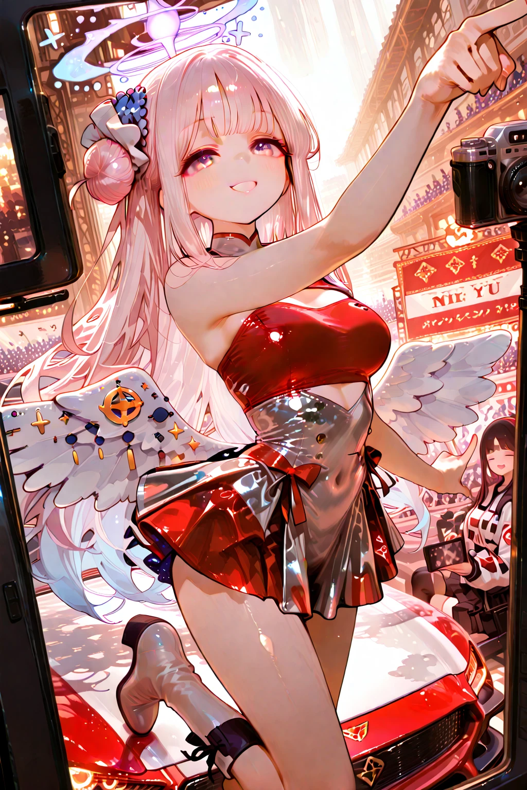 (masterpiece, Highest quality:1.2), One girl, alone,Are standing_Split,
Long white hair, Big Breasts, Big Ass, Small waist, Plump, pregnancy, Big belly, Nipples, Nipplesにリングピアス, Female organ