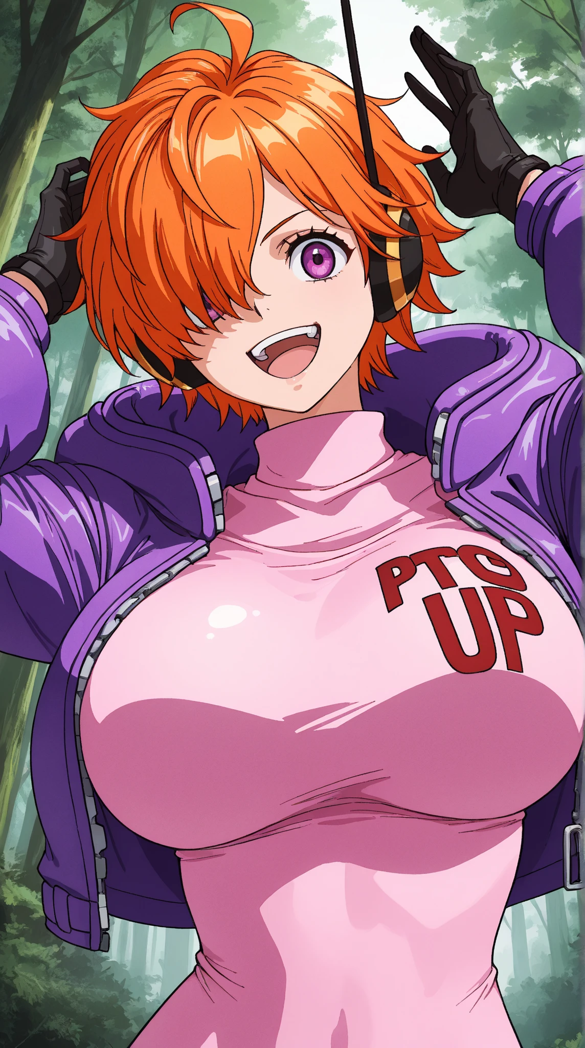 <lora:tsukinomori_sayokoV2:0.6> tsukinomori_sayoko, huge_breasts, standing, solo, Sleeveless_turtleneck_see-through_shirt_Purple_bra_Purple_shorts_Red_gloves_Purple_high_heels_Wrist_cuffs_Chain_Goggles, masterpiece, best quality, detailed face, detailed eyes, highres,