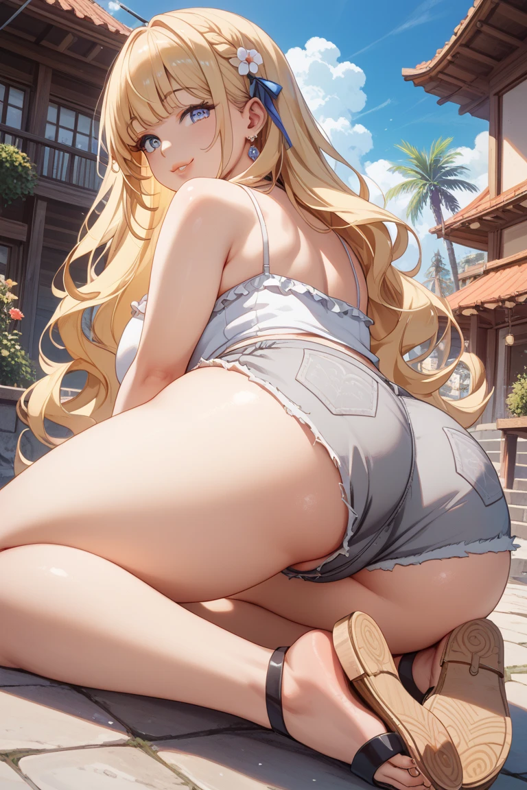 (highest quality,4K,8k,High resolution,masterpiece:1.2),Very detailed, Realistic, photo-Realistic,woman with good looks,Asian Woman,three woman:2.0,bend over, Line up in a row,cute,cute eyes, stylish female body,baby face, break, bra, break,  green colored small panties:1.5, lace, see-through, break, long hair, blonde hair,  back view, Focus on the buttocks, sandy beach , smile, (((sweaty skin)))