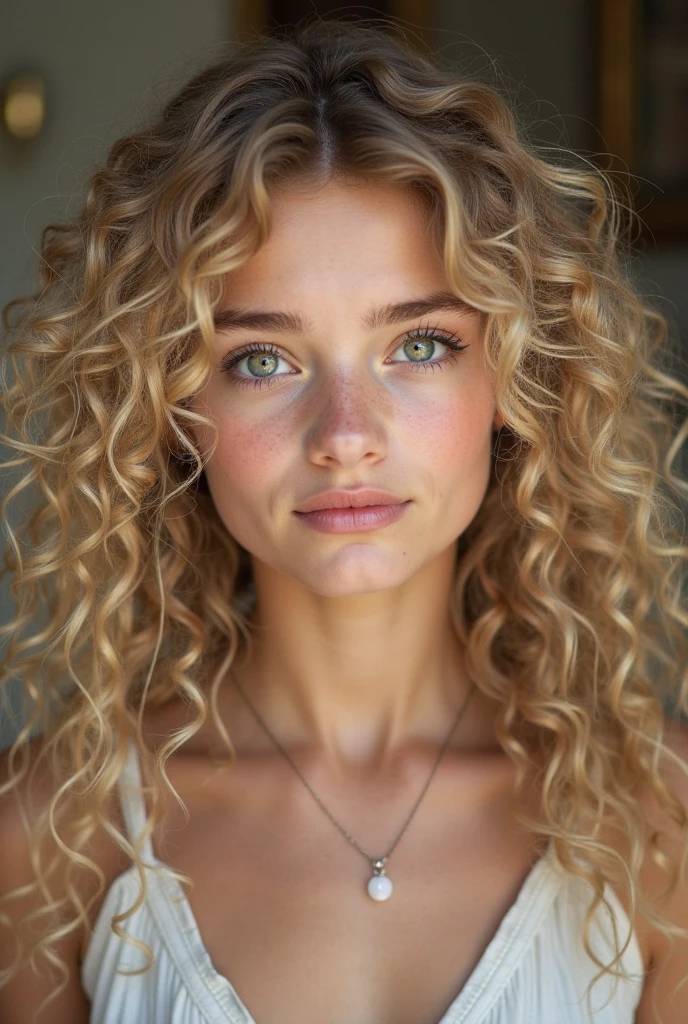 a portrait photo of a beautiful woman with curls and lots of freckles, (dirty blonde hair), (face portrait:1.5), dramatic light , Rembrandt lighting scheme, (hyperrealism:1.2), (photorealistic:1.2), shot with Canon EOS 5D Mark IV, detailed face, detailed hair