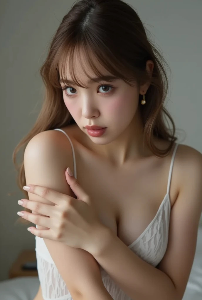 Very detailed CG Unity 8k 壁紙, Highest quality, Very detailed, Tabletop, Realistic, photo-Realistic, Very detailedかわいい女の子, Age 25, whole body, ,Small breasts,black eye,Lingerie