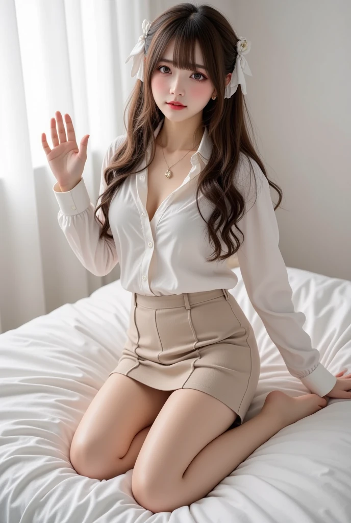 ((Highest quality, 8k)), ((masterpiece)), (Highest Resolution), Perfect Face, Raccoon-eared woman, nurse, Beautiful woman, indoor, One tail, she has thick thighs, Big raccoon tail, She has a brown raccoon tail, She wags her tail, Laugh with your teeth showing, 彼女はnurse服を着ています, Beautiful Hips , The raccoon tail sticks out of her panty