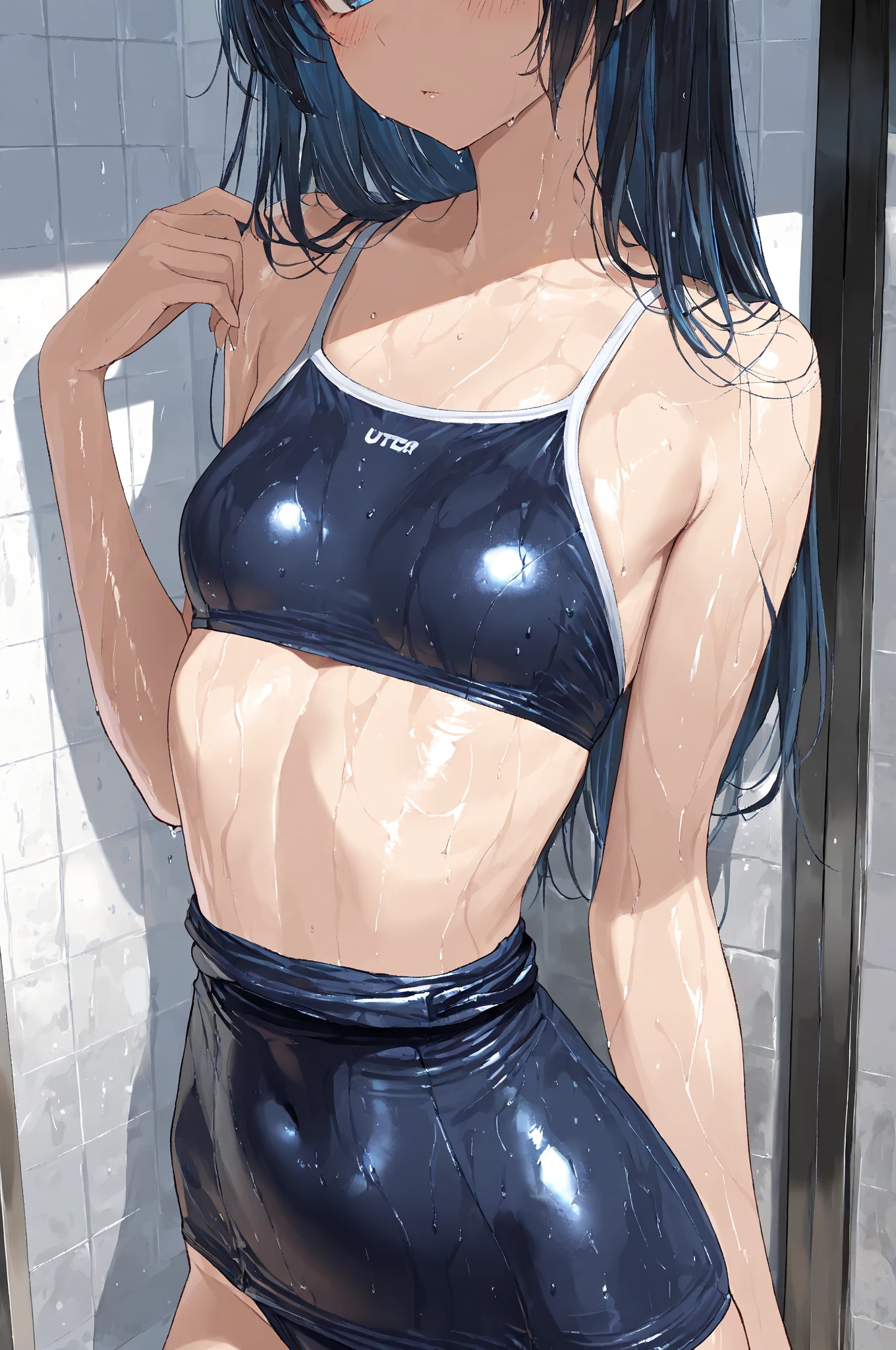 ((Angle from below)),(Full body),A MILF:1.8,1 girl,Solo,(Full body),?masutepiece?Detailed beautiful face,Detailed beautiful eyes,hight resolution,Beautiful lighting,An ultra-fine illustrations,Extremely delicate and beautiful,top-quality,Slender and perfectly styled woman,((Poses to seduce,Obscene poses)),Head tilt,(The eyes are detailed and beautiful、tareme:1.3),Curvaceous,((grin)),(shinny hair, Glossy eyes, shinny skin), (glistning skin:1.3) ,Watch your audience,(Glasses :1.3),under the boobs,blushed,Blushing cheeks,(Tanned skin:1.8),(Enamel dress with slit:1.1,Deep slit、Sleeveless,turtle neck),(Short skirt),(tights:1.1),The navel is visible,(small tits),(Black hair,hime-cut,High Ponytail),abdominals:1.3,elbow groves、high-heels