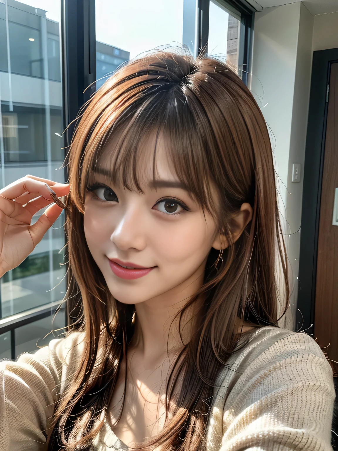 ((Full Body Angle))、((highest quality, 8K, masterpiece: 1.3)), concentrated: 1.2, Cute girl 1,Nipples erect、 Perfect beauty: 1.4,Cut and sewn T-shirt Raglan sleeve summer short sleeve T-shirt.Shorts: 1.2,Long sleeve、Randall Color、comics&Text Graphics、Black ruffle-trimmed drawstring zip blouse,1.1, Highly detailed face and skin textures, Fine grain, double eyelid, whitening skin, ,highest quality,Ultra-high resolution,you,1 girl,alone,_Shiny_skin,Iris,necklace,((Brown_length_Wavy_hair)),(lips)),eyelash,Front hair,deal with,compensate,Shiny,pore,skin texture,Large Breasts、smiling face、