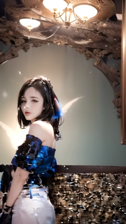 1girl, solo, best quality, masterpiece , Ruby Hoshino, hair ornament, sparking eyes, star on eye, (star on right eye:1), (dress:1.4), (concert1), on the stage,