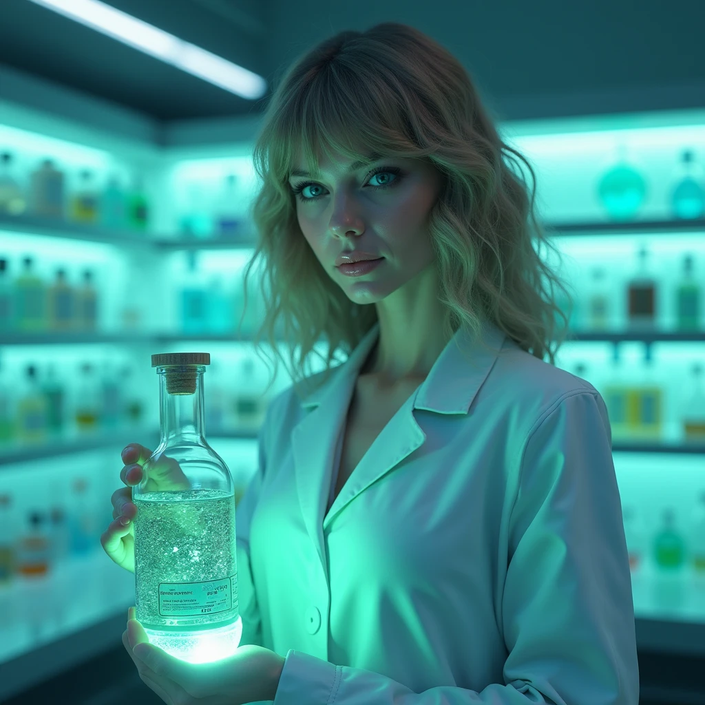 (masterpiece),(top-quality:1.2),1girl in,(masuter piece:1.3),exquisitedetails, Highest quality 8K resolution,Vibrant colors, Soft tones, Warm atmosphere, Gentle lighting,slender white body、(laboratory:1.5)(oversized white coat:1.3),(Chemistry Experiments:1.5),(A look of surprise:1.4),(Smoke comes out of the test tube:1.2),Lots of labware,Blushing、(short twin-tailed blonde hair:1.3),(Hair parted in the middle:1.3),(Glowing hair),(Blue eyes:1.3),White skin,hair clips,