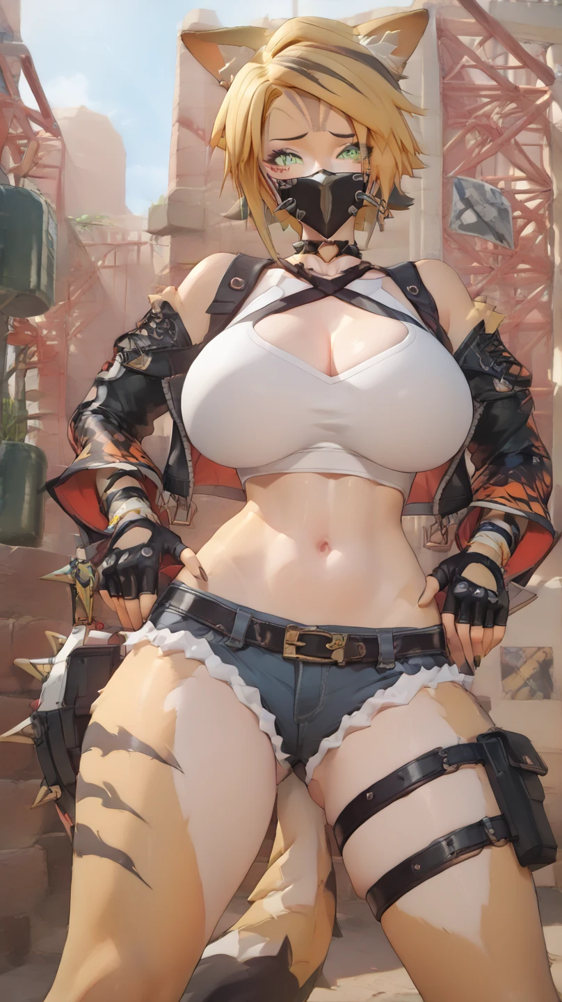 gwen tennyson,y'shtola rhul,yorha 2b, tracer,nier automata,overwatch,close up, mecha pilot,ocean view,tattoos,white and silver plugsuit,white short sleeve top,white lycra micro shorts,steel garter belt,uncovered belly,short hair,cute makeup,green eyes,dimensional golden hair,sexy smile,freckles,beautiful girl,large breasts,8k,ultra detailed, realistic,fantasy art,cyborg armor,steel armor,tropical island,military uniform,ear piercings, saiyan girl,saiyan female,white short sleeve pilot jacket,