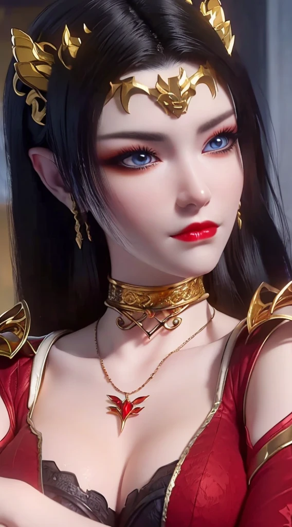 (lifelike, high - resolution:1.3), 1 girl with a perfect body, Super fine face and eyes,slong hair, big boob,Expose cleavage5, lightning, hyper-realistic graphics, most realistic graphics, 1 girl, alone, solo, Extremely sharp, surreal image, sharp eye makeup, meticulous makeup eyelashes, pretty red lips, pursed lips, full body shot, inside the room, naked, undressed, NSFW.