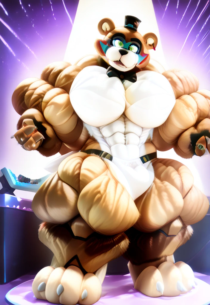 Incineroar with huge muscles on a stage in a bodybuilding competition smiling ar canera, hands on hips, wearing thong, masive bulge, huge erection, solo, posted on e621, NSFW, realistic shading, digital artstyle, furry artstyle, 8k, HD
