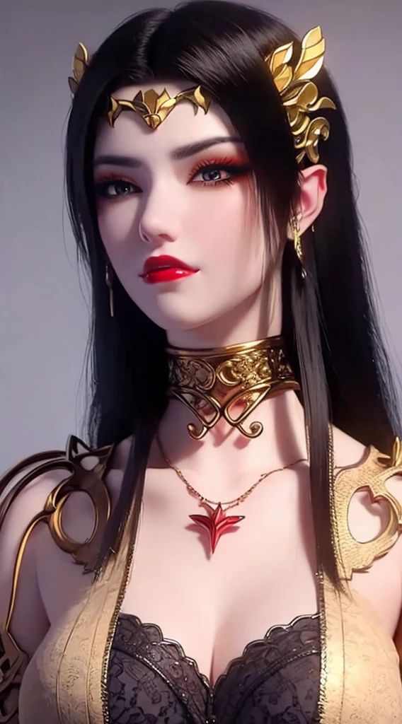 1 girl, NSFW, Naked, long hair, sharp eye makeup, red lips.