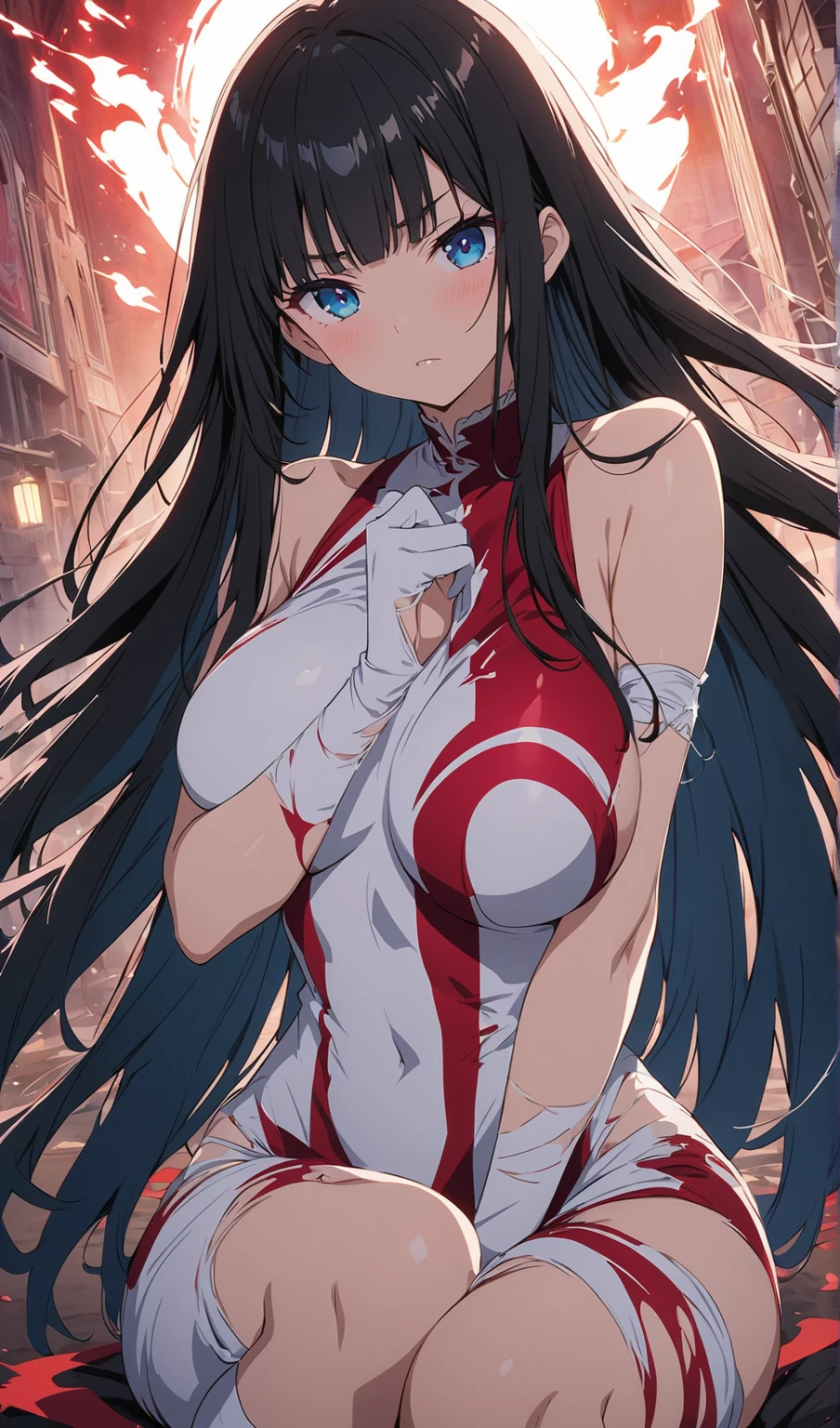 ilya, (black hair:1.7), (red eyes:1.5), long hair, sideboob, (huge breasts:1.2),
BREAK ((bike shorts:1.4)), (sports top:1.5),
BREAK looking at viewer, (side shot), (perfil view), (hands on hair), sweaty body, wet, smirk, sweaty, (sweaty armpits:1.4),
BREAK (masterpiece:1.2), best quality, high resolution, unity 8k wallpaper, (illustration:0.8), (beautiful detailed eyes:1.6), extremely detailed face, perfect lighting, extremely detailed CG, (perfect anatomy),