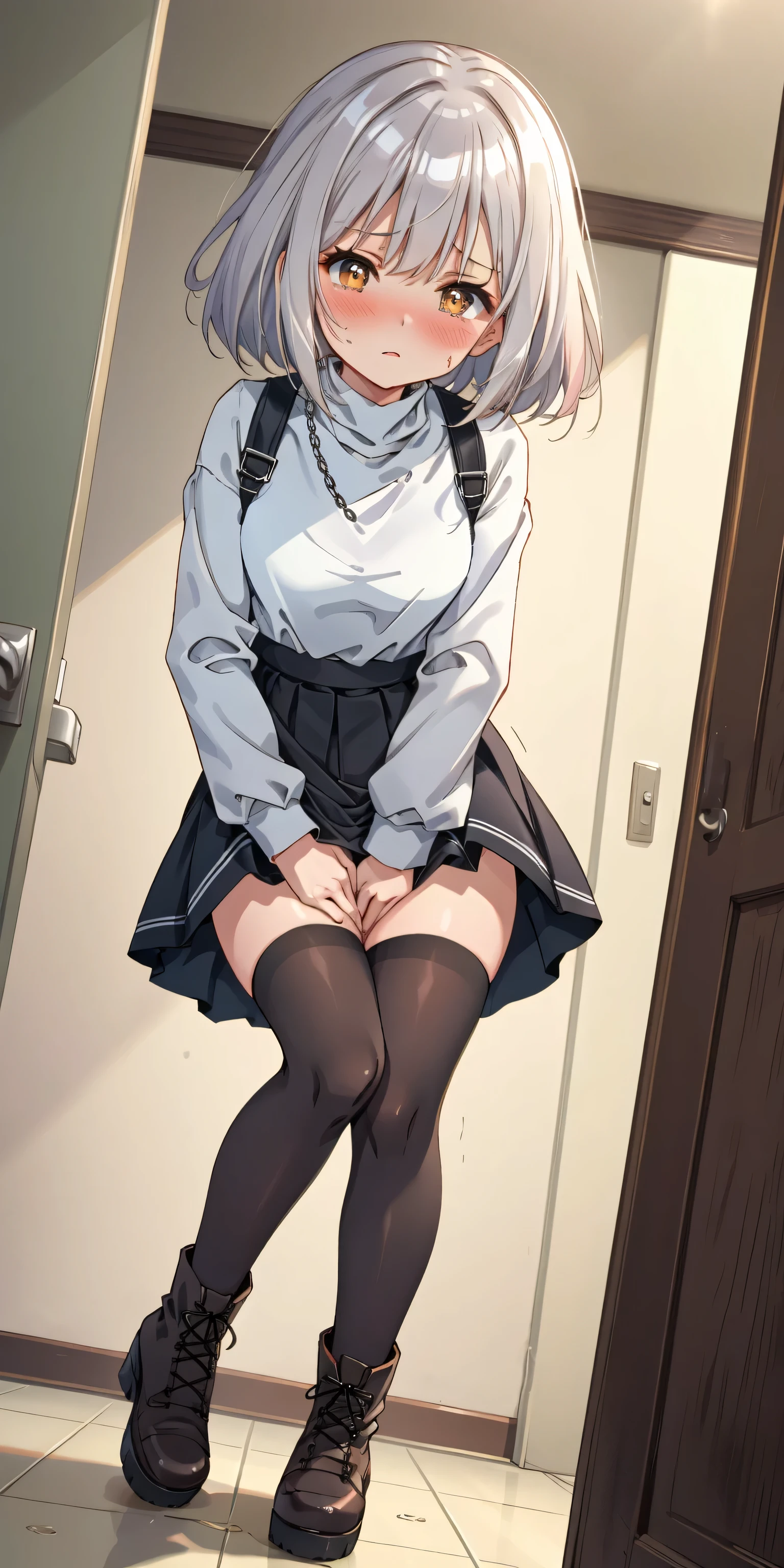 ((panties under pantyhose)),((Beautiful feet)),(((Black Stockings))),((Lace panties)),((school uniform)),((loafers)),(((Pleated mini skirt))), ((White blouse)),((Correct Anatomy)),((Standing on the stairs)),((shoot from below)),Ultra-high resolution, Mature Woman, Mature Woman, Very detailed, ((Big Tits)), Perfect hands, Detailed fingers, Beautiful details,((Long blonde hair)),((Twin tails)),Black choker, Earrings,Perfect Eyes, Seductive eyes,School stairs