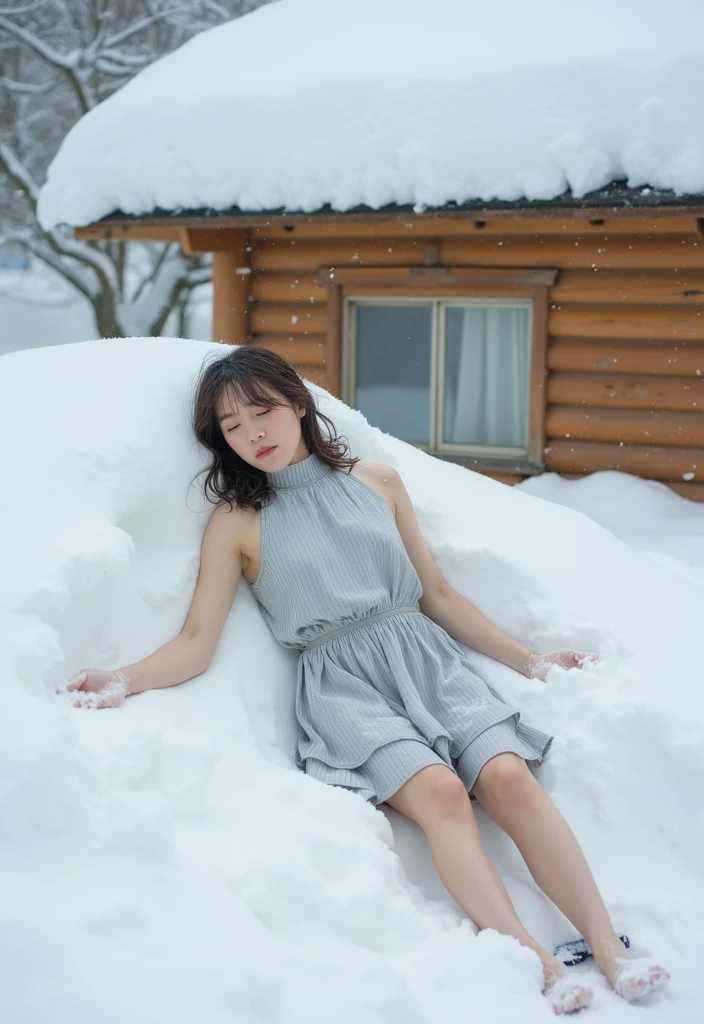 Abandoned construction sites,nevando,The wind is cold,Thick snow,Sexy standing pose,White transparent tracksuit,Exposing the genitals ,Garbage all over the ground,Dilapidated,Devastated,best qualtiy,full-body portraits(1:1),18 years old girls,lean and slender body,Skinny,Smaller bust,The barefoot,Leaky ,Leakage of all breasts,Naked all over the body,facing to audience,Resident Evil