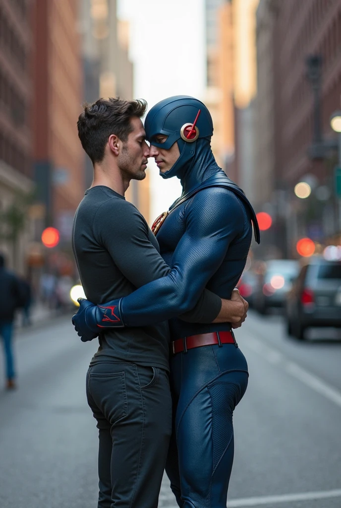 1980s,gay, 2men, bara, photo realistic, slim tall Batman, wearing only a mask and white briefs, and his hairy body, kisses the slim muscular old man Alfred with his tongue and hugs him tightly, in the shower room.35mm film,boke,Pale image quality