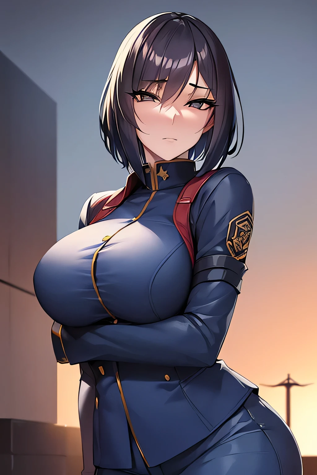 baltimore, <lora:baltimoretest:1>,
baltimore, brown hair, (yellow eyes:1.5), braid, ahoge, short hair, french braid, hair between eyes, bob cut,
BREAK black gloves, black panties, blue bra, blue footwear, blue headwear, blue shorts, boots, bra, gloves, hat, highleg, highleg panties, navel, official alternate costume, panties, race queen, short shorts, shorts, shrug (clothing), single glove, thigh boots, underwear,
BREAK looking at viewer,
BREAK outdoors,
BREAK <lora:GoodHands-vanilla:1>, (masterpiece:1.2), best quality, high resolution, unity 8k wallpaper, (illustration:0.8), (beautiful detailed eyes:1.6), extremely detailed face, perfect lighting, extremely detailed CG, (perfect hands, perfect anatomy),