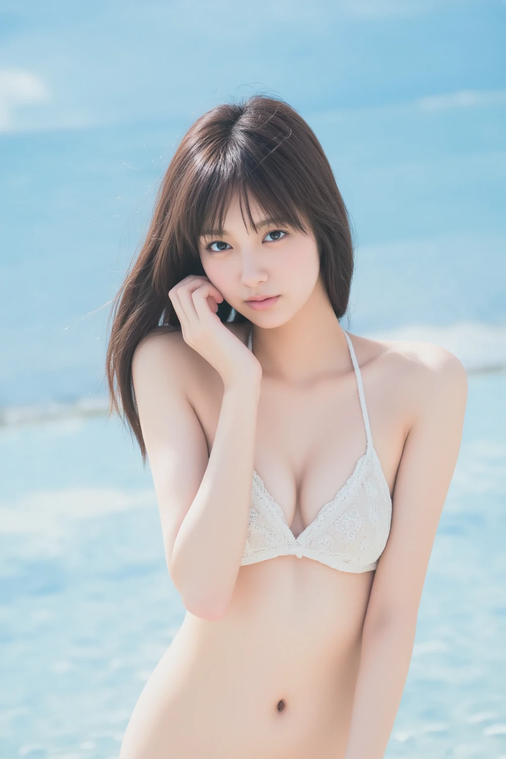 top-quality, Photorealsitic, 8K, hight resolution, 1girl in, femele, (Skindentation), (portlate:0.6), a gorgeous, (short wavy hair, By bangs:1.6), see the beholder, (1 Who looks into the eyes of a girl Who sees:1.6), Photorealsitic, (bokeh dof), (Floating hair, a smile:1.3), a gorgeous, pureerosface_v1:1,full bodyesbian