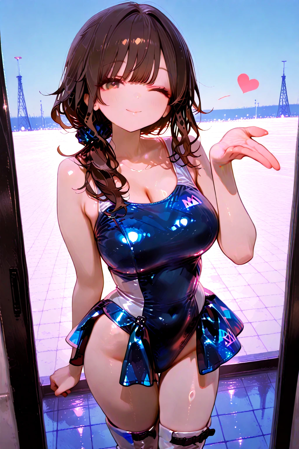 1 woman, alone, 8K, masterpiece,, Masterpiece, 8ก, (big breasts:1.5), Cute face,  , look at the audience., Stationary face , (nipple:1.6), (hairy:1.8), blue panties, 