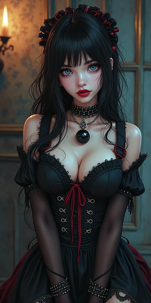 realistic,1 woman, 1 woman, 1 woman (BLACK hair), red eyes, bright eyes, cropped top, skirt, lips parted, blush, night, flowers, sun, sunlight, full breasts, large breasts, front poses, confident look, graveyard, gothic girl, oriental (PERFECT HANDS), perfect hands, BLOOD ON THE FACE