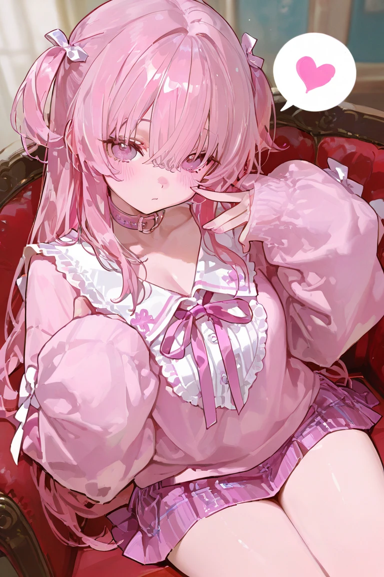 (wide view, full body, panorama:1.5), masterpiece, 8k wallpaper, absurdres, best quality, dynamic angle, detailed lighting, 1girl, charming, delicate, extremely cute, medium breasts, white hair, ahoge, long hair, super messy hair, detailed eyes, red eyes, (strapless top, shorts, super bored, blush, frown, mouth open, unhappy, sweat:1.2), licking popsicle, sitting on couch, hair clips, blush, bright lighting, detailed background, indoors, living room, couch, double window sliding doors, flower pots, shelves, wooden floor, lamps, carpet, paintings, windows, messy,