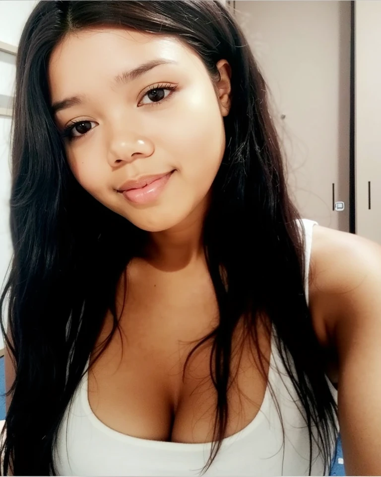 Black girl , straight hair , big eyes , brown eyes , thick body, sexy body gamer, wearing translucent short T-shirt, black hair, ((blush: 0.8)), natural skin texture, 4K textures, highly detailed, insane details, faint colors , (hair)), ((smiling on face: 0.4)), panties: 0.2), ((looking directly at the camera)), ((tilted head: 0.8 )), 