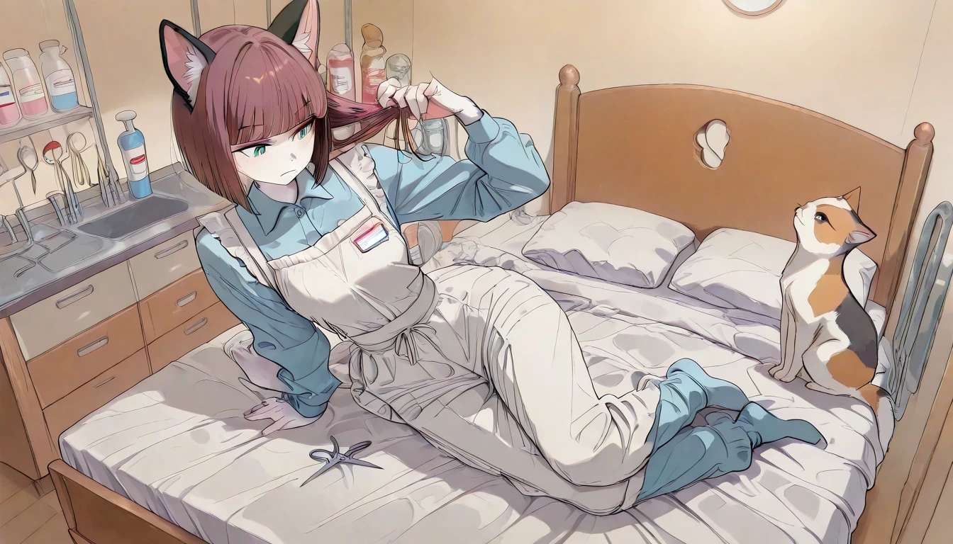 score_9, score_8_up, score_7_up, score_6_up, score_5_up, score_4_up, 
female, (cat:1.2), animal ears, animal tail, (holding in hands (slipping pillow)), jewelery, short hair, colored_skin, colored_skinned_female, floating in air, laying on the air, ((multicolored hair, [green, purple, pink:0.33] hair)), bright green eyes, eyelashes, frills, ((The Cheshire cat)), wide smile, (wearing pajamas, sweatpants, soft slippers),
Full body standing painting, (((solo))), Simple line design, ((tarot card background, symmetric beauty)), perfectly symmetrical, The art of symmetry, floating drawings of characters, ((flatcolors)), tmasterpiecetop Qualities qualtiy