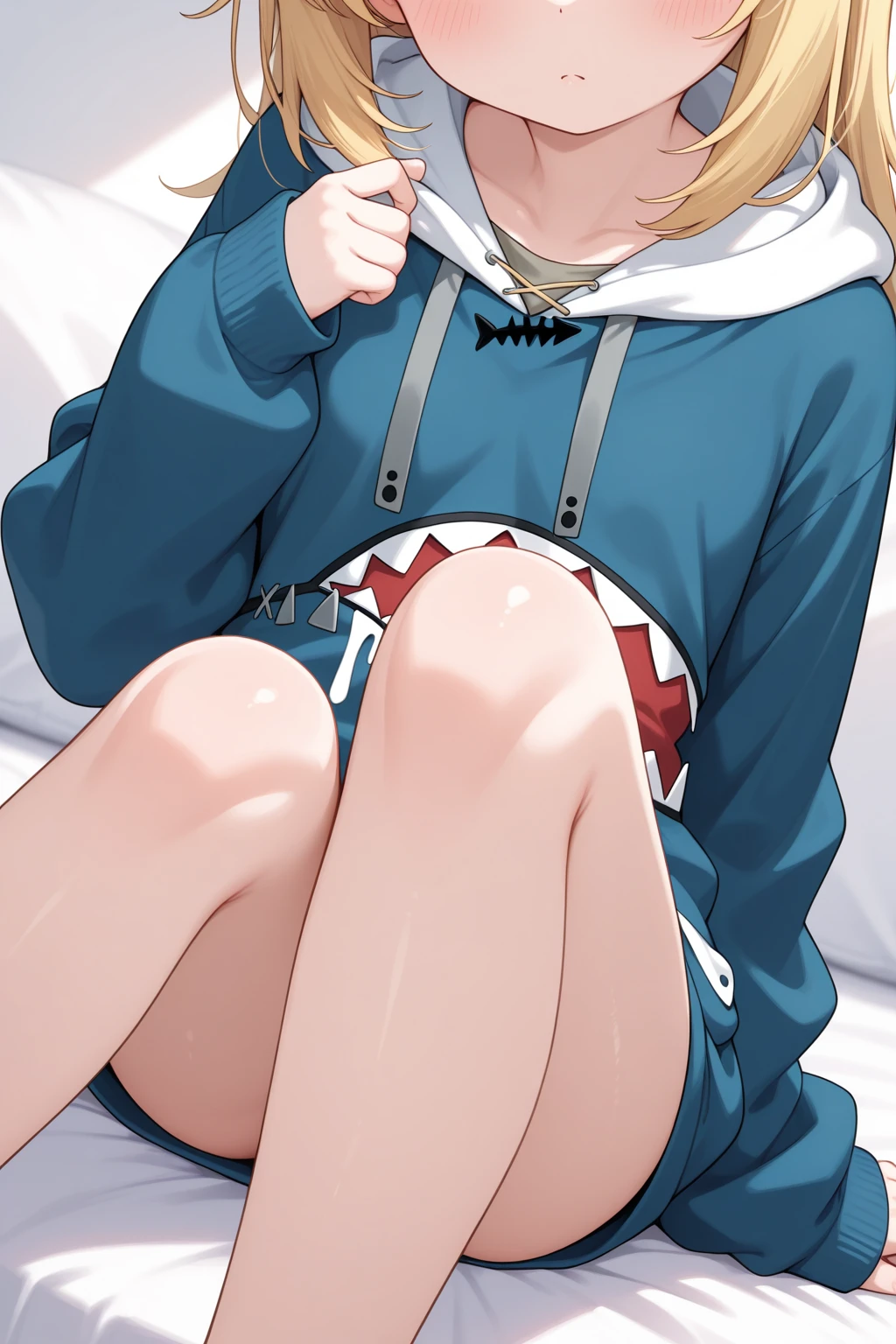 Browsing Caution,(Only one person),(Petite),((Cute man's daughter)),(Penis in the crotch),seiza,Blonde woman with low pigtails,lips,Sweat,White Breath,hoodie,The gaze of the viewer,A begging expression,Showing off erect penis