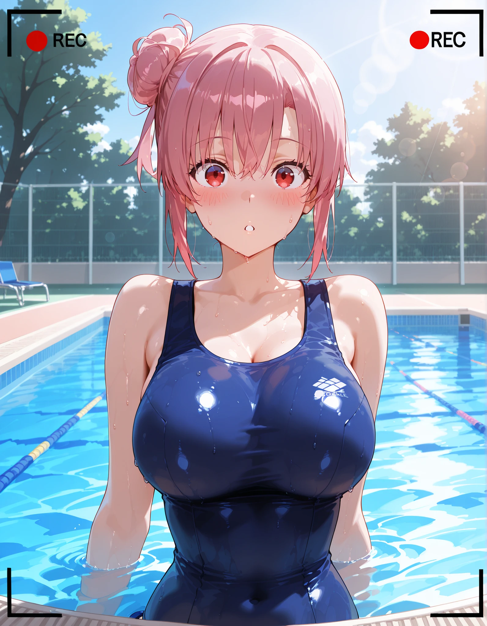 mastute piece,Best Quality,insanely detailed,8k cg,nsfw,
(shoot upper body:1.3),
(1girls:1.3),standing,looking at viewr,body in front,(both arms behind back:1.4),(navy blue school swimsuit:1.3),(bare breasts:1.3),(bare nipples:1.3),break,
blush,shy,(ecstasy face),(trembling:1.2),break,(light pink hair:1.1),
break,
perfect breasts,(perfect teats:1.2),(open mouth:0.9),(large breasts:1.3),
(poolside),