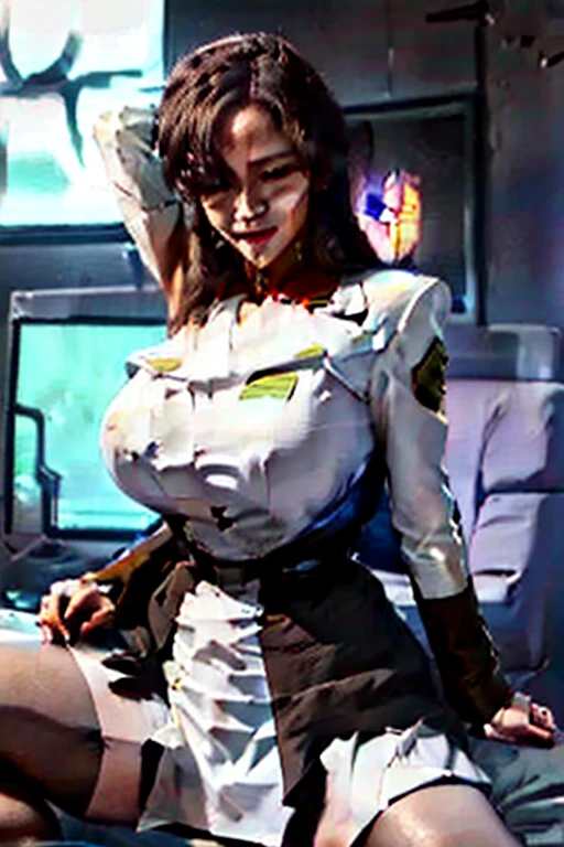 3d render, girl, nurse's outfit showing cleavage, (evil:1.23), her body language communicating her desire, (robotic eyes), highly detailed, 8K, stunning, hdr, subsurface scattering, global illumination, film still, Film-like, bokeh, 3d