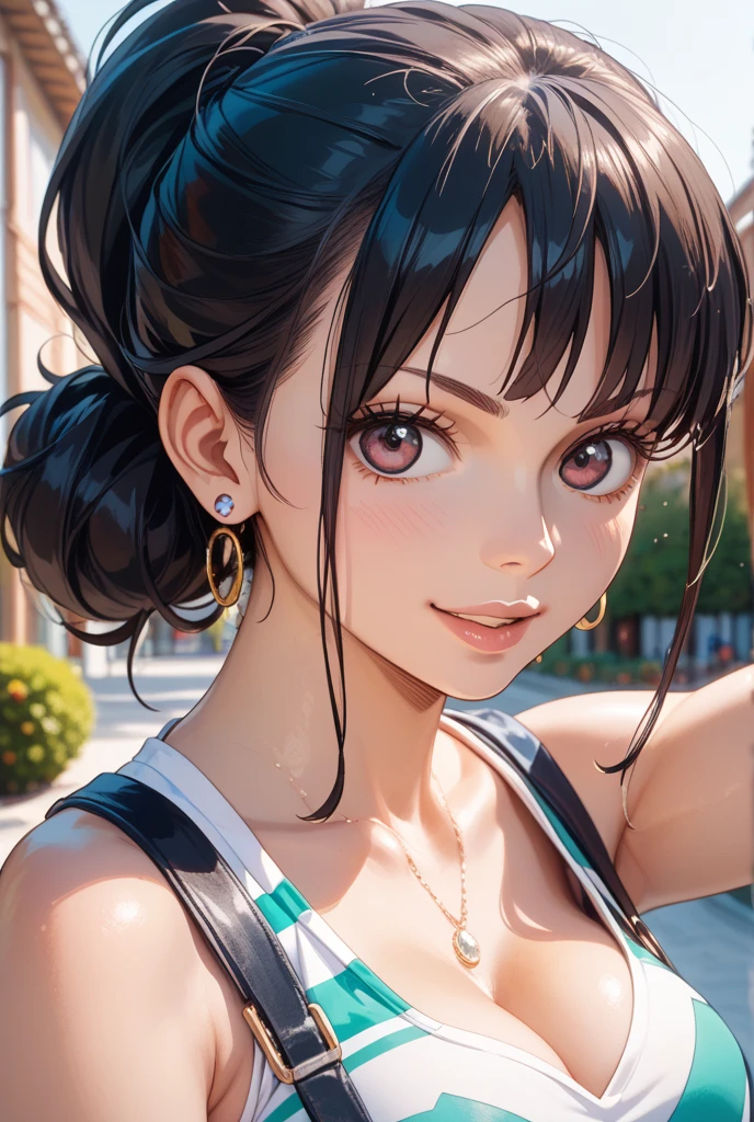 Loli anime girl in pink wet clothes, Realistic shadows, Delicate skin, The  are very small, Black Hair, Headband, Very detailed, 8k highly detailed face, Perfect face shape, Perfect lips, Perfect nose, Correction of beautiful eyes, Viewers, masterpiece, best quality, Single Girl, very good, No, Solitary