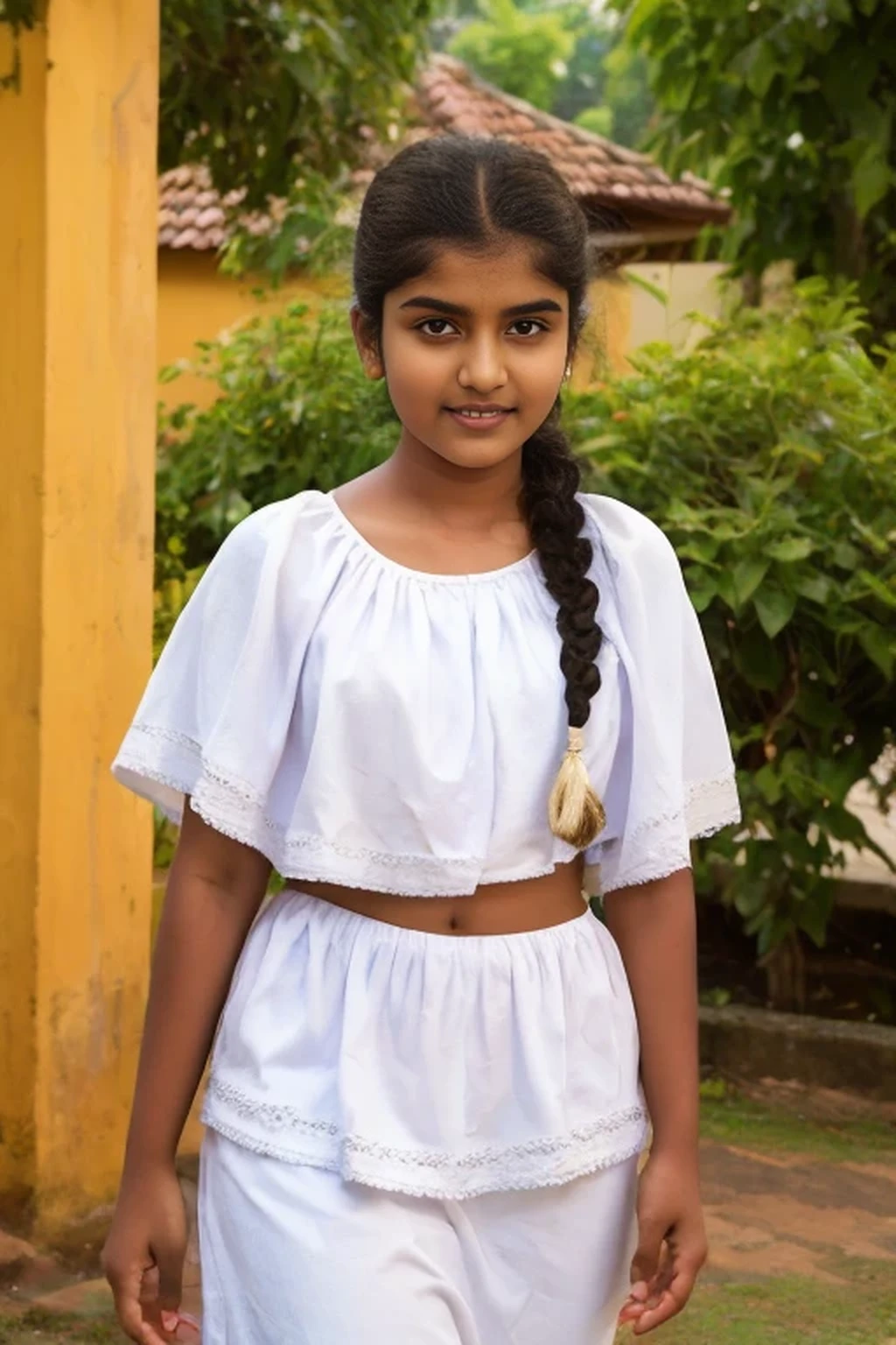 traditional clothe,Raw photo , 20 yo old 1 girl ,Wearing white traditional clothes ,sri lanka cute teen 20 years old girl , with plait, professional photographer, (hdr:1.4), masterpiece, ultra-realistic 8k, perfect artwork, intrincate details, cute face, award winning photograph, (Best quality, 8k, 32k, Masterpiece, UHD:1.3) ,