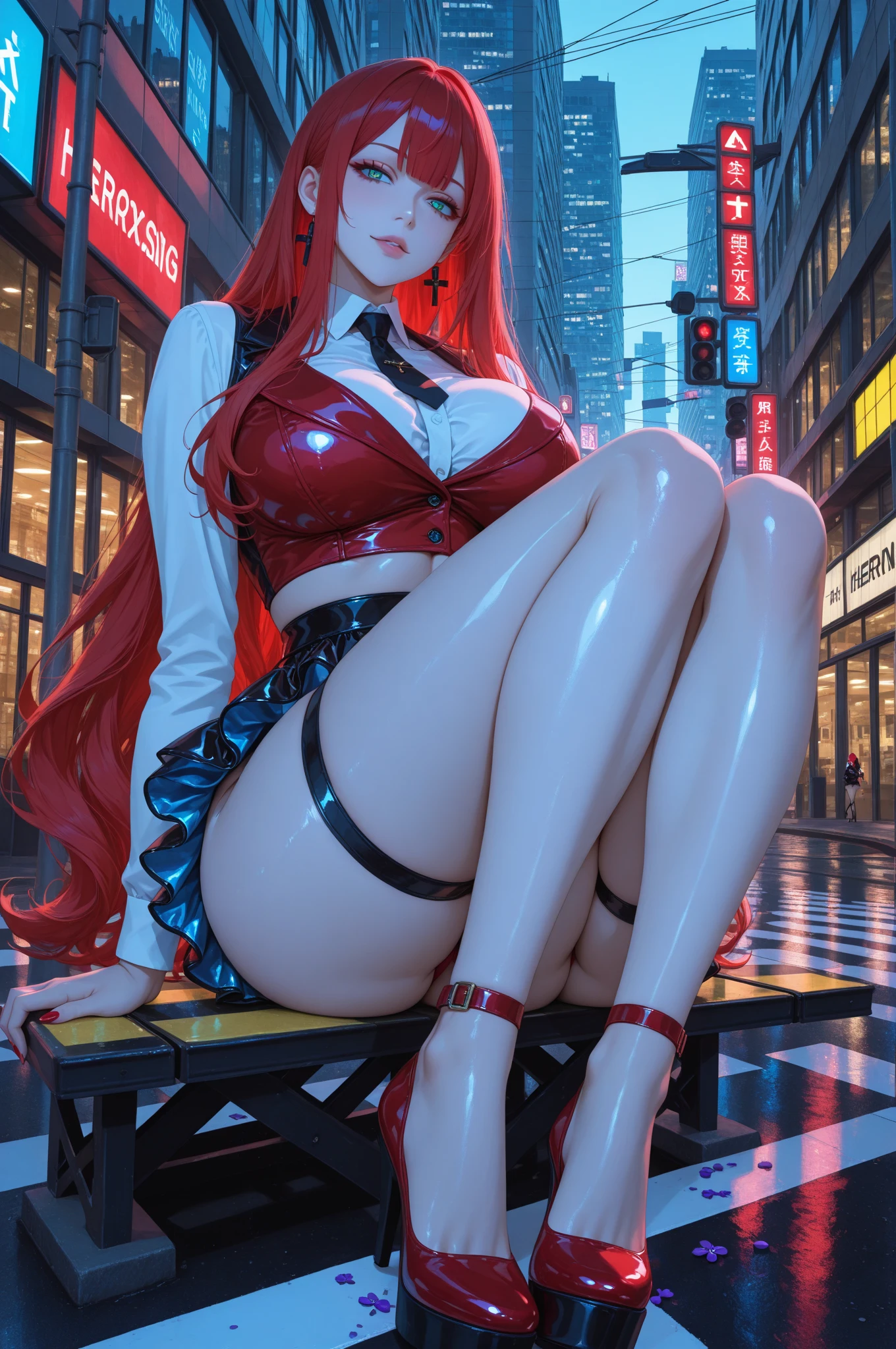 best quality, insanely detailed, nino nakano, breasts, blush, looking at viewer, cheerful eyes, arousal, naked, full body, spread legs, masturbation, nsfw, roof top background, airwalking