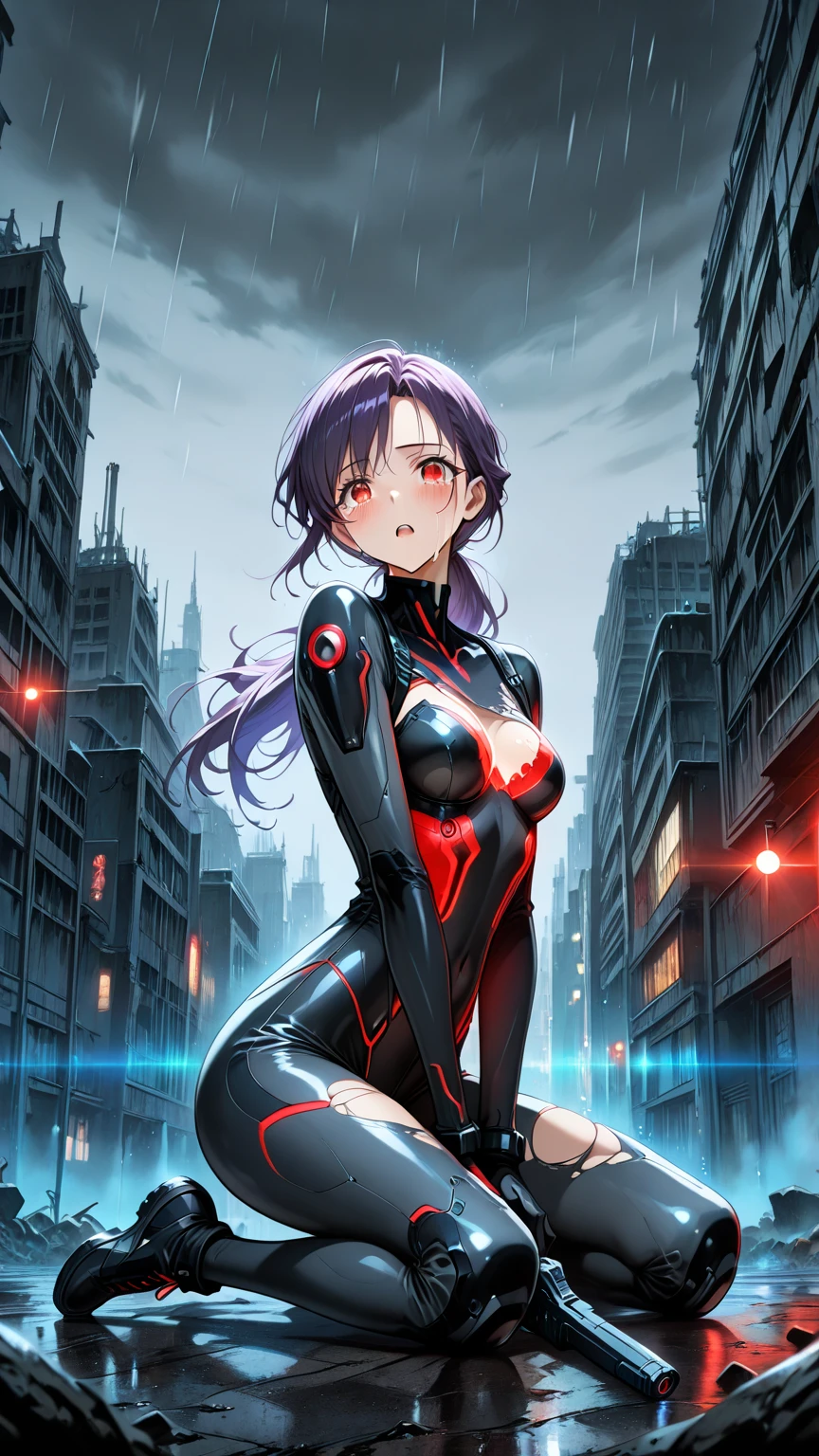 Asuka-Evangelion anime aesthetic style (((From face to the waist view::1. 4))), realistic skin texture, front view::1.0, in complex & hyper detailed sci-fi plugsuit (((frost glow effect))), panning photography::1, midnight hour illuminationr, (masterpiece), best quality, perfect pretty face, 8k