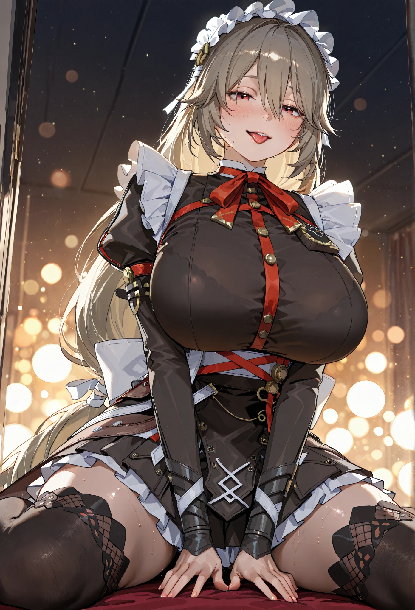 Camel Toe:1.4、(Sweat)、(vapor)､(((Long gloves:1.3)))、、Knee-high socks、Open your thighs wide to the left and right､crouch on the ground、Show the audience your crotch, (、, Spread your legs:1.3,  ))、1、Absurd、、golden headband、Flat lighting、elevation、sexy pose、Highest quality、Complex、Surreal、perspective, Very detailed, Detailed Background, shape、1 Girl、alone、Big Breasts、A light smile, Embarrassing, blush, (()), Long gloves、- Elbow hand pockets、、sexy、Sensual, Huge breasts, White Chinese Dress, (Maid clothes:1.3),), Bridal Legwear, (Asymmetrical legwear:1.1), Lace trim, (Showgirl skirts, Cross lace skirt, Tight Skirt, See-through skirt:0.5), , Single Bridal Gauntlet, (Bridal Garter:1.1), A beautiful woman with supple curves, Bare shoulders, ,Knee-high socks、Long gloves,Knee-high socks、Long gloves、Fascinating、invite、sexy、dynamic、squat。Spread your legs。Sitting、