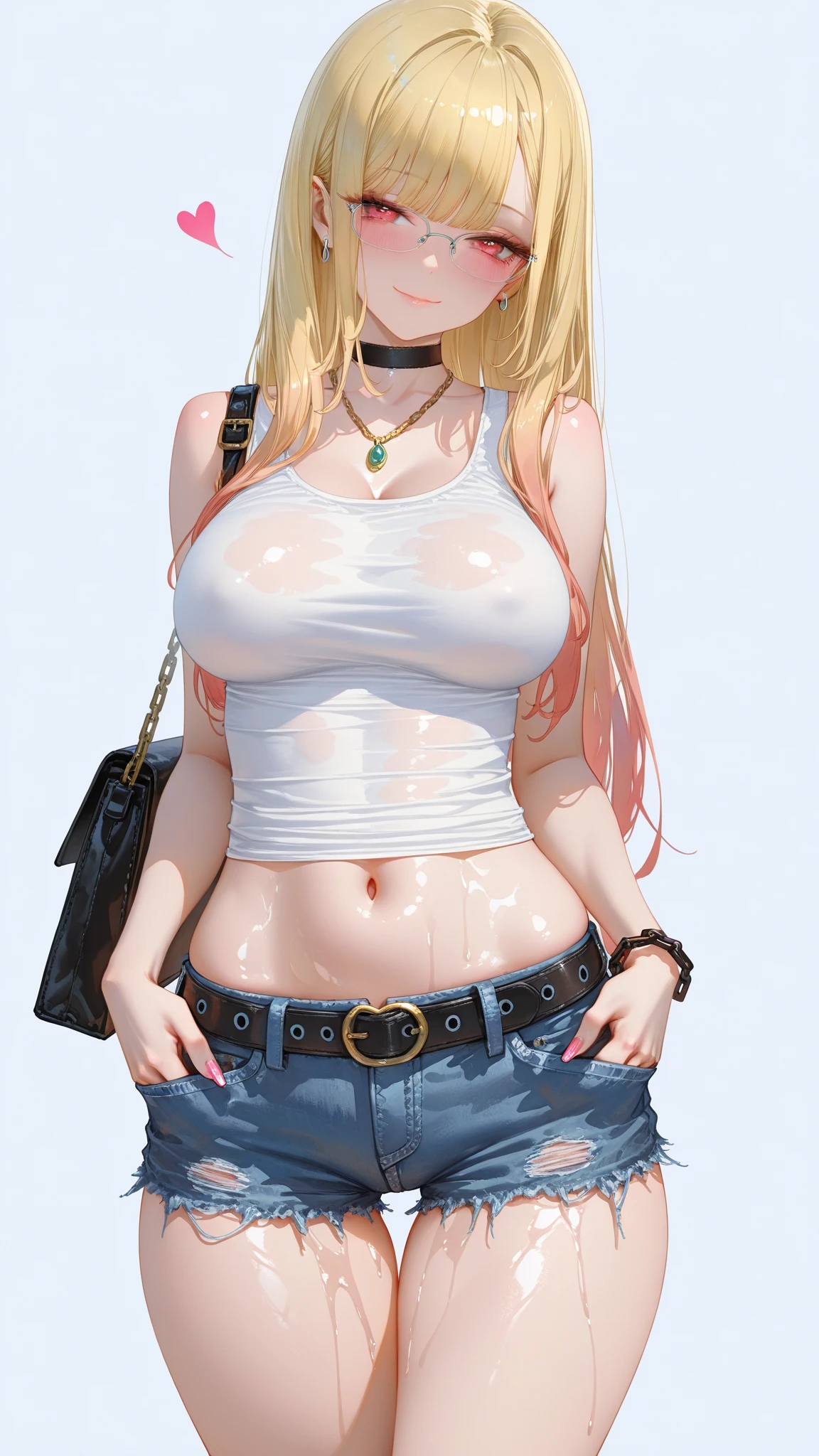 sagging breasts,mature female,huge breasts, gigantic breasts, (((face focus))),solo,grin,cowboy shot,gyaru,((nagatiti)),eyeshadow,lip,Shiny eyelashes,blonde hair, (((two-tone hair))),piercing,very long hair, wavy hair,bare forehead,supermarket, baggy collared shirt,puff sleeves, floral pants,