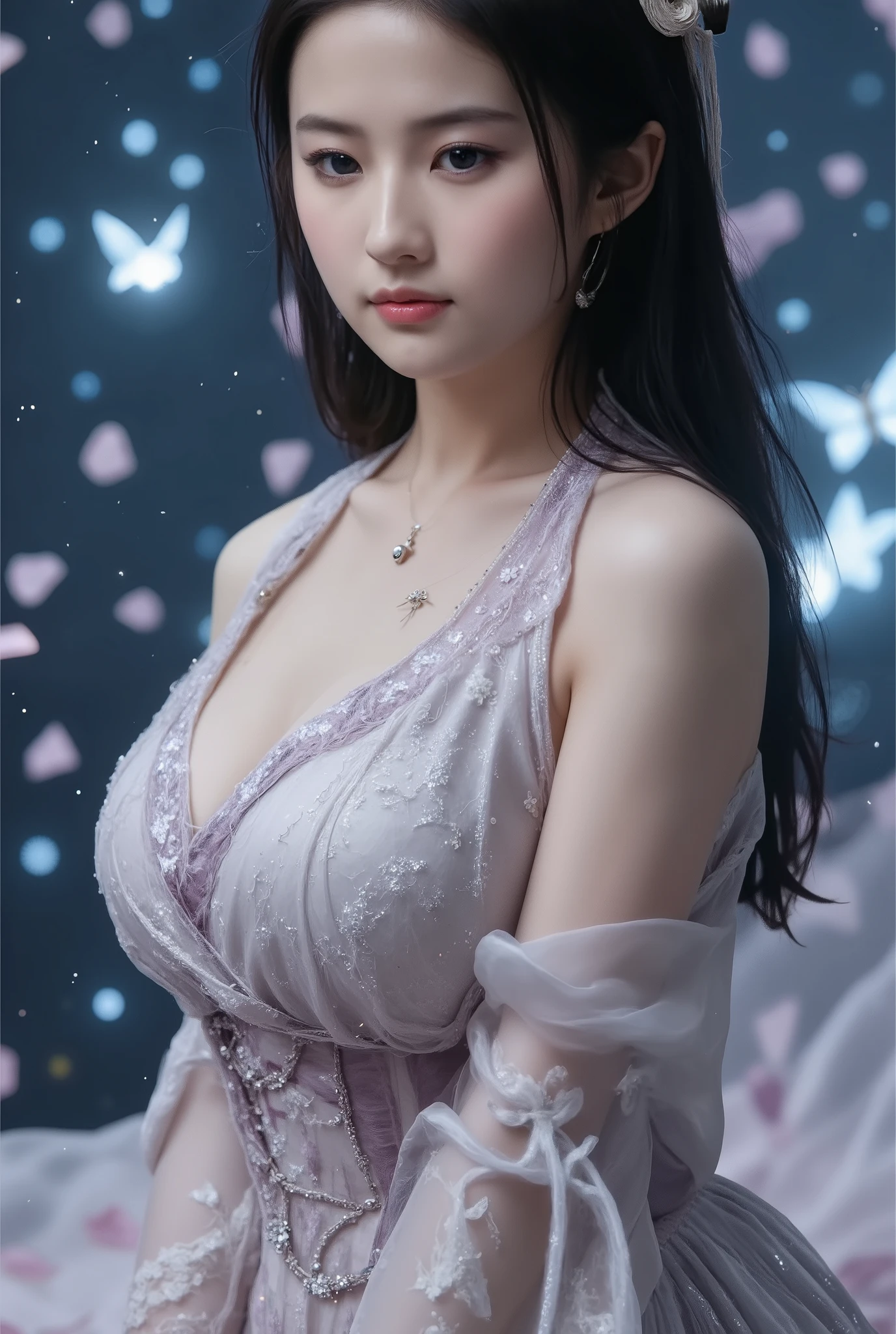 a beautiful young woman ((K-Pop singer Kim Gyu-mi (Sena), age 25), wearing an airy sheer Christmas night gown (shoulders exposed, deeply plunging neckline) , nude except for night gown, her intimate areas partially exposed and very detailed), she is laying on a bed decorated with Christmas silk sheets and is playing with a fluffy kitten while flirting with the viewer, Christmas lights have been hung along the edges of the ceiling , Christmas scene (best quality, 4k, 8k, highres, masterpiece:1.2), ultra-detailed, (realistic, photorealistic, photo-realistic:1.37), HDR, UHD, studio lighting, ultra-fine painting, sharp focus, physically-based rendering, extreme detail description, professional, vivid colors, bokeh, portrait, figurative, intimate, sensual, cozy, Christmas, warm lighting, chiaroscuro ( Along the top edge of the picture 'DO YOU TRUST ME' has been printed in Korean, and 'Girl Crush' is written over it in italics with neon pink ink. (show her entire body, show all of her)