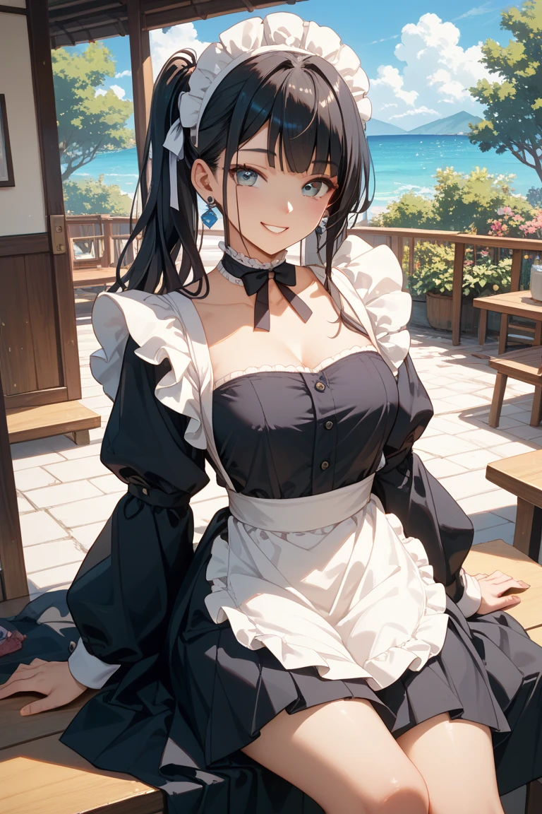 (Super best quality)(Highest quality)(Attention to detail)
Maid clothes, White ?????, Headband, (Fashionable clothes)
Gothic Dress, ribbon, Maid clothes, 白と黒のMaid clothes
海, Beach, (Wave, Wave打ち), 高Wave, In the water, (Waterlogged), Water Play, 
((Even my clothes are wet 1.2))((Even my clothes are soaked in water)), (Water drop 1.1), Soaking wet, ((Deep water depth)) (Deeply immersed)
Brown Hair, cute, The best smile, Water droplets all over the body((全身にWater drop 1.1)), Long, Water drops on my arms, Water drips from the clothes, Excited