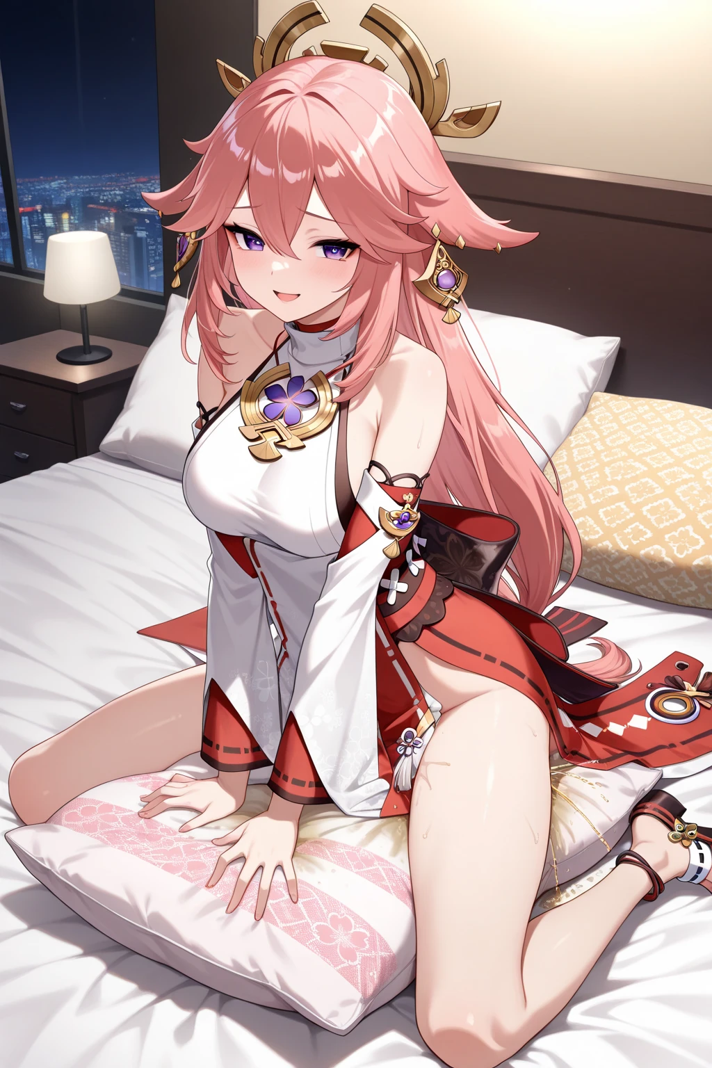 highest quality、Highest image quality、masterpiece、),Composition seen from above、(lie on bed)、sleeping in bed、Throw your body onto the bed、up angle、Sexy Poses、powerful、detailed groin、、seductive pose!、Super beautiful women filling the screen((22 years old OL big bust、、slender、beautiful hip,Close-up, BeautifulHigh quality、BeautifulArt、)muste piece、visual art、Depth of the bounds written、gentle light、kind on the skin,beautiful,elegant、mystical 、Beautiful eyes staring at me、smile、kind、like、、Beautiful、beautiful hands、Femme fatale、lots of roses、flower、flower bottle、art nouveau、like a painting、
full body、
detailed details、powerful、open both foot,Powerful leg opening、、beautifulflower pattern decoration nearby.8、cowboyshot.Sweat、beautiful skin、orgasm.ecstasy、super REALITY、model shot ,、stylish、dramatic、light、hip、Rembrandt light、three-dimensional feeling of the body,magical gentle light UHD、wet、cherry blossoms、flower、beautiful world、art nouveau、vacation、,underwear、breasts and nipples fully exposed, no bra