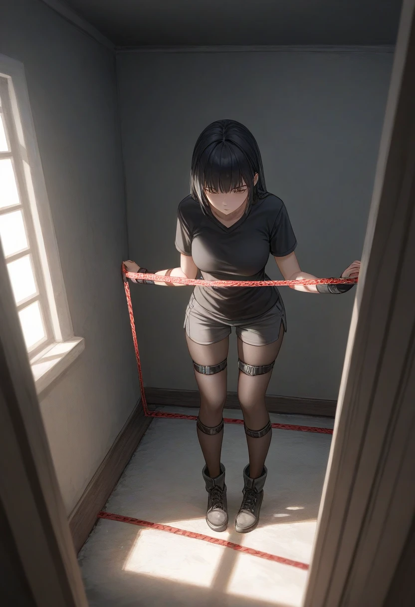 NSFW, 4k, 8k, Perfect Anatomy, Exact number of legs, Exact number of arms, masterpiece, highest quality, high quality, best quality, high detail, super detail, very detailed, detailed light, best shadow, textured skin, (Anime), (blush), anxiety, petrified, unhappy, ((blindfold)), ((orgasm, love juice)), ((1girl, solo, ranko, drill hair, long hair, pale skin, twin drills)), ((restrained)), (tied, shibari, tied up with rope:1.5), thighs, ((elected puffy nipples)), belly button, (in stocks pose), (arms behind back:1.5), (spread legs:1.4), (sitting on the toilet bowl:1.5), ((toilet)), (pee, peeing, piss:1.4)
