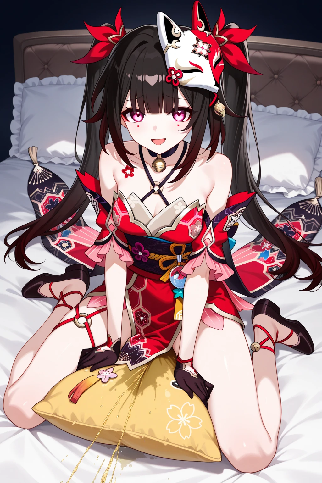 masterpiece, best quality, 1 girl, <lora:MachineDollYayaV1:1>, yaya, red ribbon, lying on bed,
