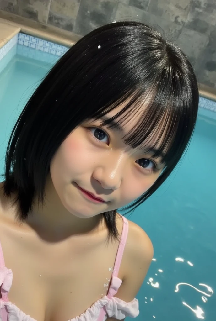 A cute, beautiful, voluptuous Japanese woman in her late 20s with medium-long bob haircut, skydiving at 4000 meters above sea level.、They are having so much fun that they are spreading their arms and legs out in excitement.、She looks great in a micro bikini