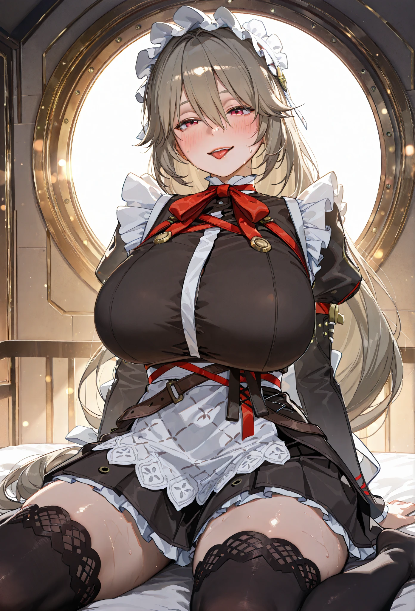Dark color depiction、(masterpiece, highest quality:1.2), alone, One girl, umpd gold ship, pillbox hat,White Dress,No sleeve, White Pantyhose, White gloves、boots, Horse tail,、grassland、Nature、blush、Embarrassed、running、summer、Leg spread、Spread your legs、sit、Big Breasts、Nipples are visible、Clothes are see-through、Pantyhose bite、See-through pantyhose、See-through pussy